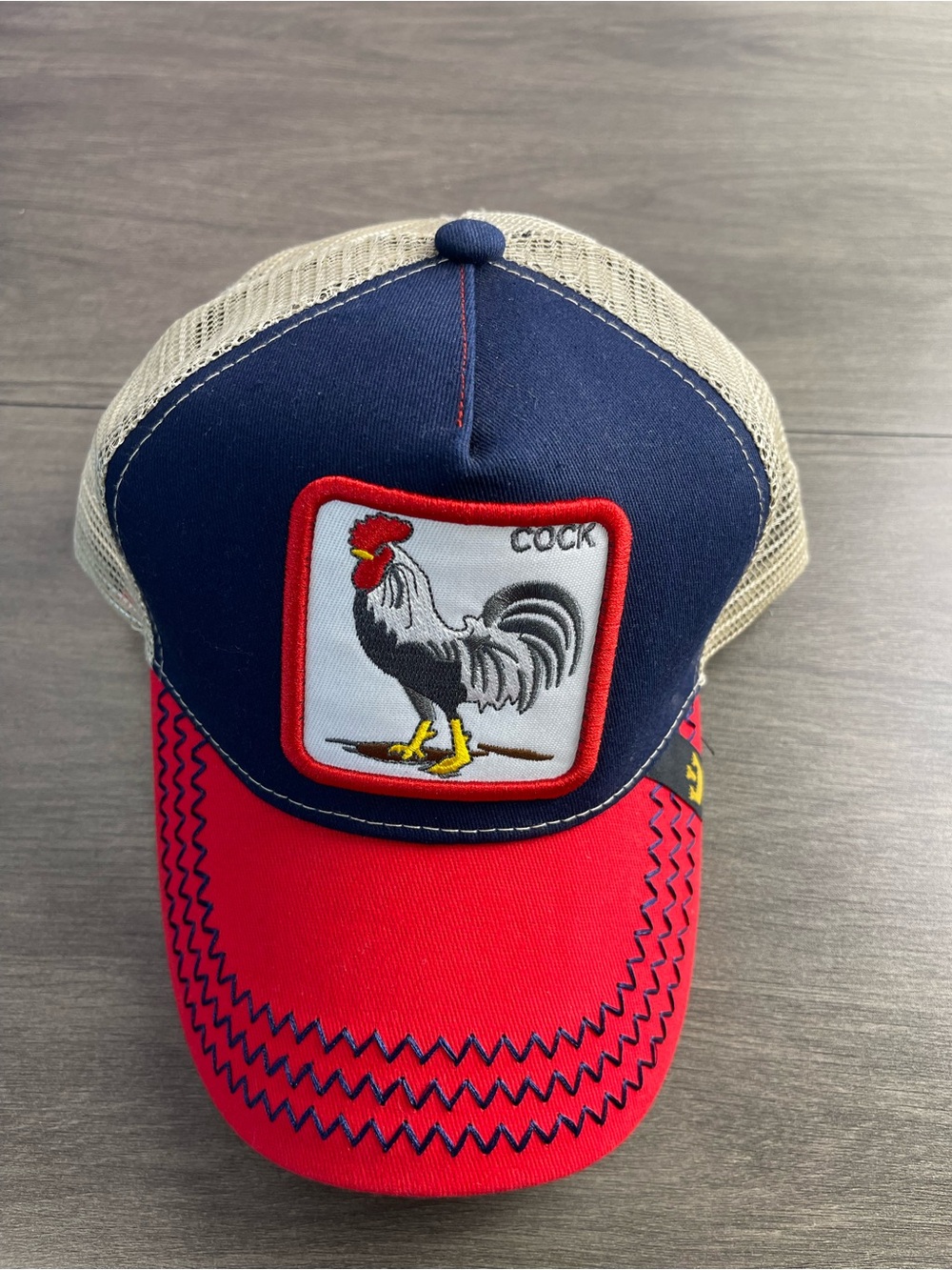 Othr Navy, Red & Beige Rooster Patch Trucker Hat